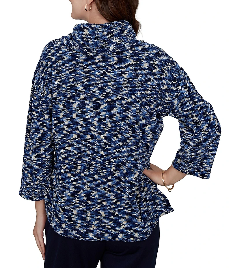 Ruby Rd. Petite Size Chenille Knit Space Dye Draped 3/4 Sleeve Sweater