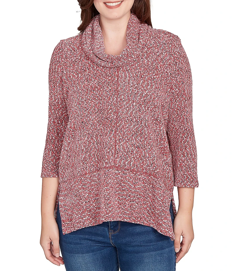 Ruby Rd. Petite Size Chenille Space-Dye Cowl Neck 3/4 Sleeve Top