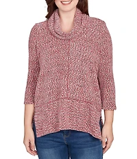 Ruby Rd. Petite Size Chenille Space-Dye Cowl Neck 3/4 Sleeve Top