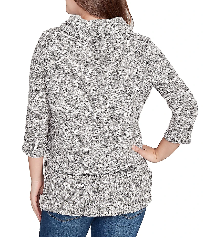 Ruby Rd. Petite Size Chenille Space-Dye Cowl Neck 3/4 Sleeve Top