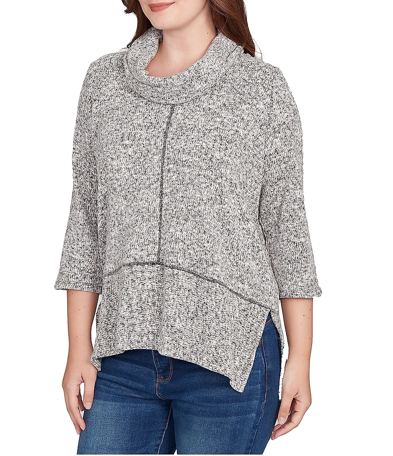 Ruby Rd. Petite Size Chenille Space-Dye Cowl Neck 3/4 Sleeve Top