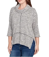 Ruby Rd. Petite Size Chenille Space-Dye Cowl Neck 3/4 Sleeve Top