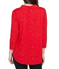 Ruby Rd. Petite Size Collared 3/4 Sleeve Dotted Golden Dew Drops Knit Shirt