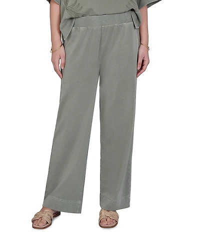 Ruby Rd. Petite Size Coordinating Snow -Washed French Terry Relaxed Pull-On Pants
