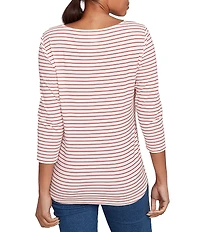 Ruby Rd. Petite Size Cotton Blend Boat Neck 3/4 Sleeve Stripe Christmas Truck Top
