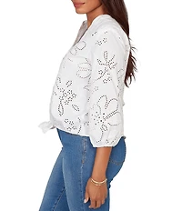 Ruby Rd. Petite Size Cotton Poplin Allover Eyelet Button Front Tie Hem Blouse