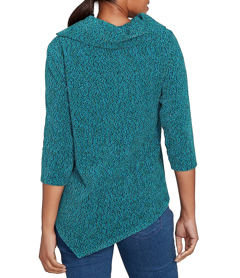 Ruby Rd. Petite Size Cowl Neck 3/4 Sleeve Chenille Knit Top
