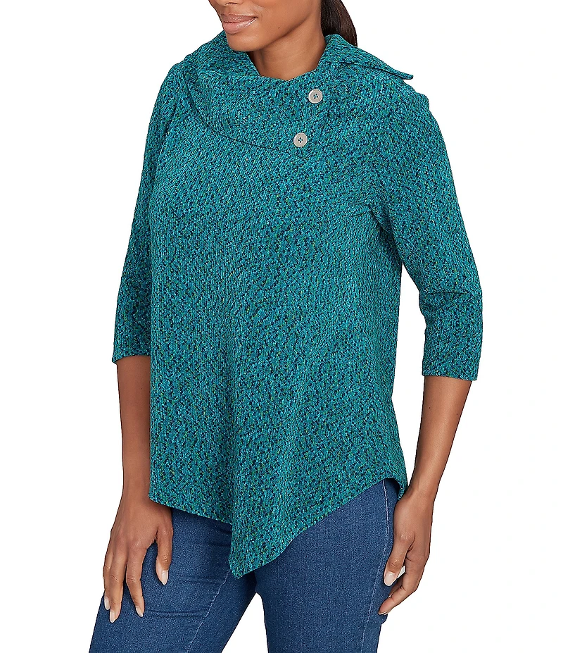 Ruby Rd. Petite Size Cowl Neck 3/4 Sleeve Chenille Knit Top