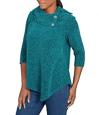 Ruby Rd. Petite Size Cowl Neck 3/4 Sleeve Chenille Knit Top