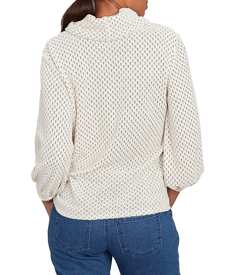 Ruby Rd. Petite Size Cowl Neck 3/4 Sleeve Side Tie Honeycomb Knit Top