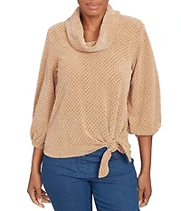 Ruby Rd. Petite Size Cowl Neck 3/4 Sleeve Side Tie Honeycomb Knit Top