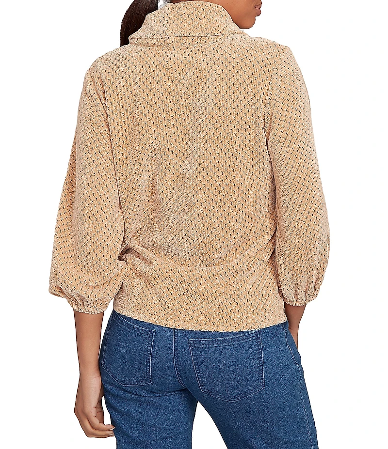 Ruby Rd. Petite Size Cowl Neck 3/4 Sleeve Side Tie Honeycomb Knit Top
