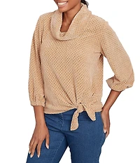 Ruby Rd. Petite Size Cowl Neck 3/4 Sleeve Side Tie Honeycomb Knit Top