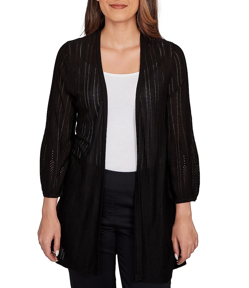 Ruby Rd. Petite Size Cozy Ribbed 3/4 Sleeve Open-Front Cardigan