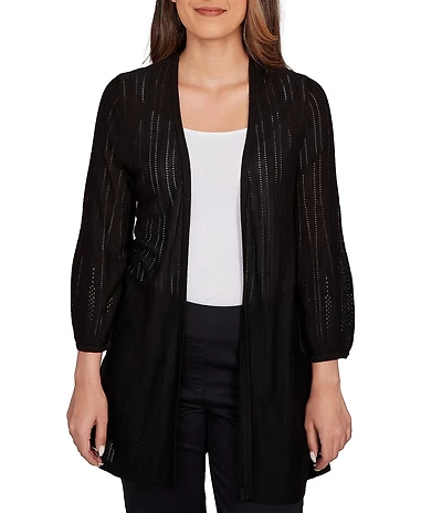 Ruby Rd. Petite Size Cozy Ribbed 3/4 Sleeve Open-Front Cardigan