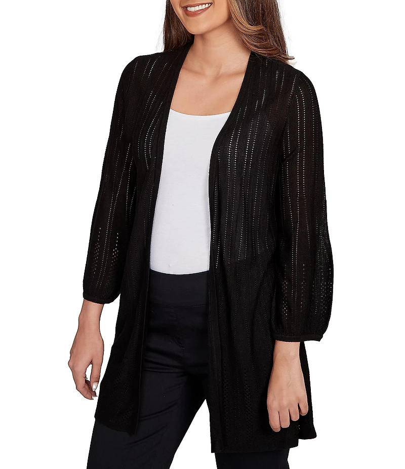 Ruby Rd. Petite Size Cozy Ribbed 3/4 Sleeve Open-Front Cardigan