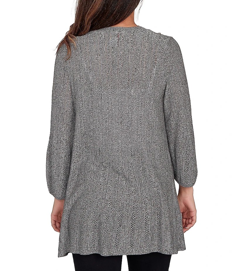 Ruby Rd. Petite Size Cozy Ribbed Ivory Black Multi 3/4 Sleeve Open-Front Cardigan