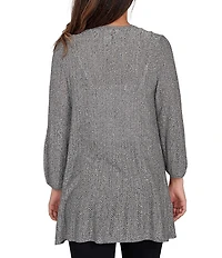 Ruby Rd. Petite Size Cozy Ribbed Ivory Black Multi 3/4 Sleeve Open-Front Cardigan
