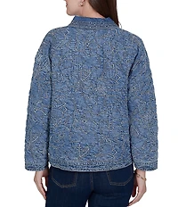 Ruby Rd. Petite Size Denim Floral Stritch Point Collar Long Sleeve Button Front Jacket