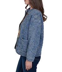 Ruby Rd. Petite Size Denim Floral Stritch Point Collar Long Sleeve Button Front Jacket