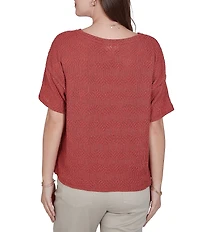 Ruby Rd. Petite Size Diamond Textured Knit Scoop Neck Elbow Length Sleeve Top