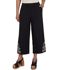 Ruby Rd. Petite Size Double Cotton Gauze Intricate Embroidered Pull-On Ankle Pants