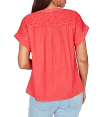 Ruby Rd. Petite Size Double Gauze Woven Paisley Embroidered Button-Front Blouse