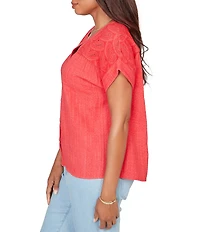 Ruby Rd. Petite Size Double Gauze Woven Paisley Embroidered Button-Front Blouse