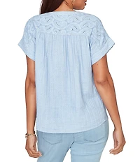 Ruby Rd. Petite Size Double Gauze Woven Paisley Embroidered Button-Front Blouse