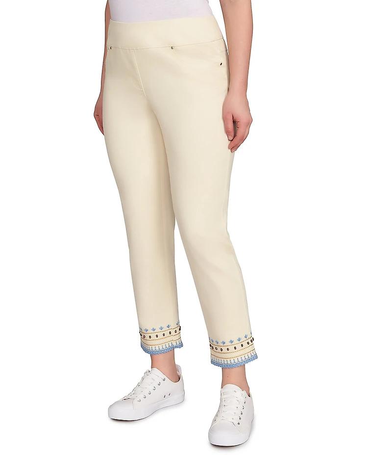 Ruby Rd. Petite Size Embroidered Beaded Hem Pull-On Ankle Pants