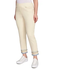 Ruby Rd. Petite Size Embroidered Beaded Hem Pull-On Ankle Pants