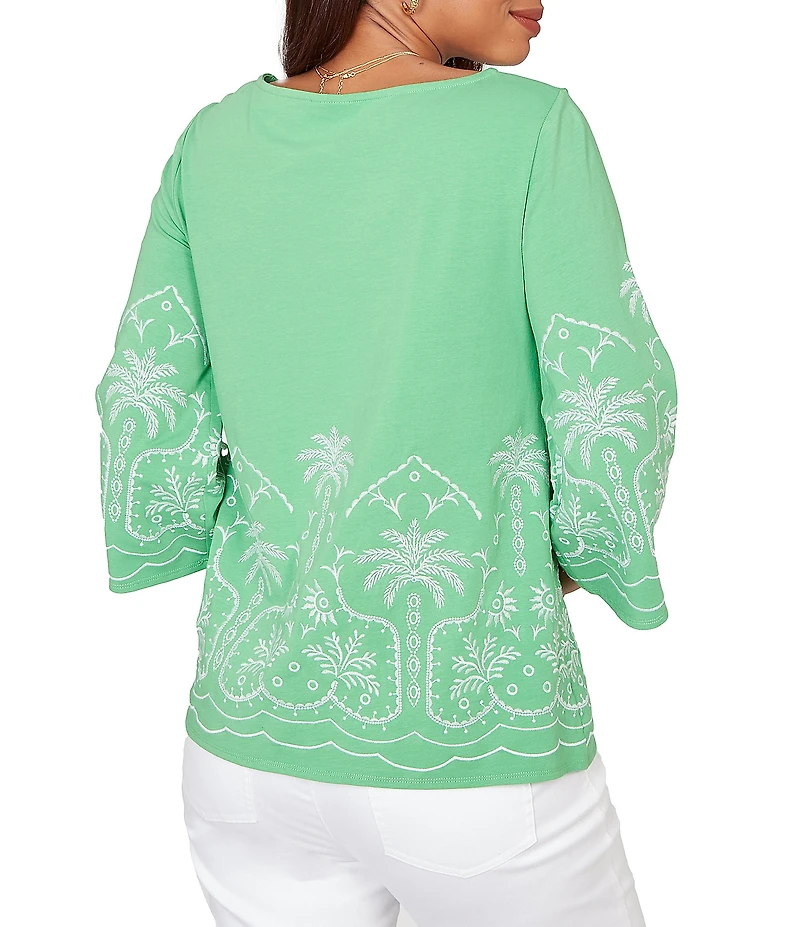 Ruby Rd. Petite Size Embroidered Boat Neck 3/4 Sleeve Top