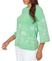 Ruby Rd. Petite Size Embroidered Boat Neck 3/4 Sleeve Top