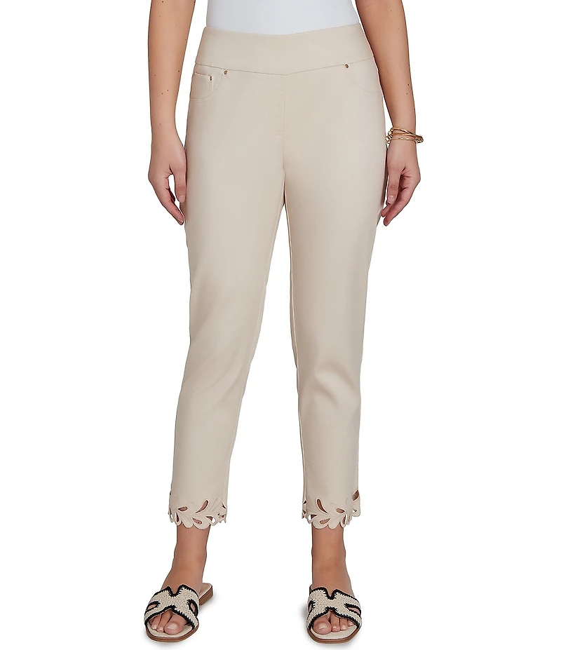Ruby Rd. Petite Size Embroidered Cut Out Trim Straight Leg Ankle Pants