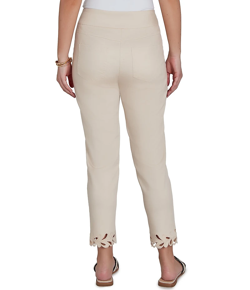 Ruby Rd. Petite Size Embroidered Cut Out Trim Straight Leg Ankle Pants
