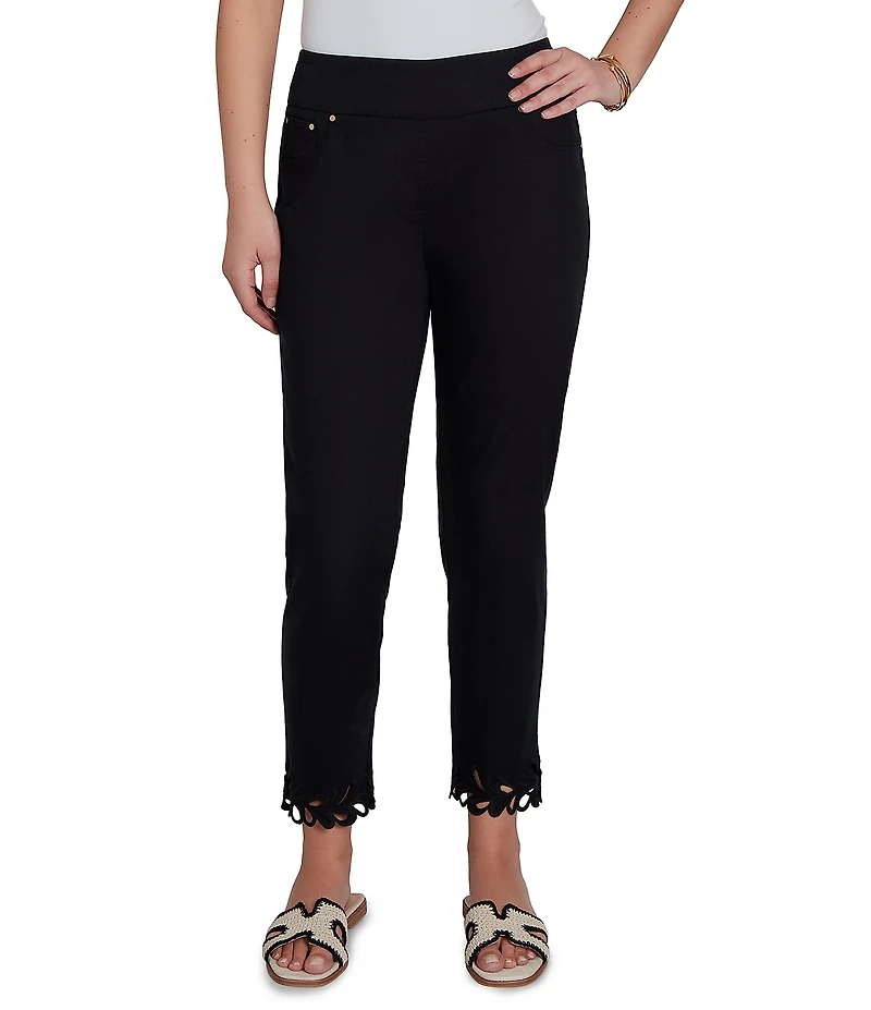Ruby Rd. Petite Size Embroidered Cut Out Trim Straight Leg Ankle Pants