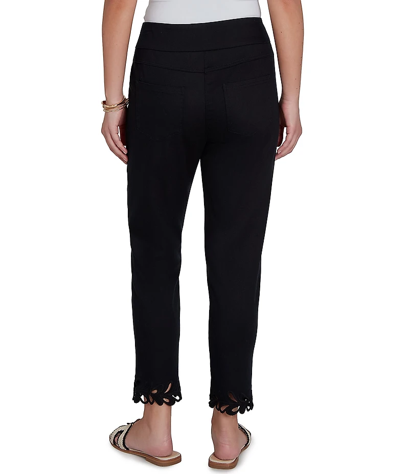 Ruby Rd. Petite Size Embroidered Cut Out Trim Straight Leg Ankle Pants