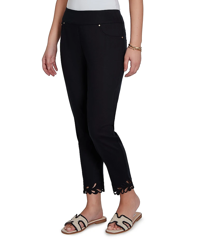 Ruby Rd. Petite Size Embroidered Cut Out Trim Straight Leg Ankle Pants