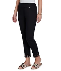 Ruby Rd. Petite Size Embroidered Cut Out Trim Straight Leg Ankle Pants