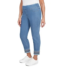 Ruby Rd. Petite Size Embroidered Hem Pull-On Ankle Jeans