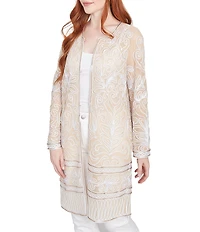 Ruby Rd. Petite Size Embroidered Mesh Round Neck Long Sleeve Jacket