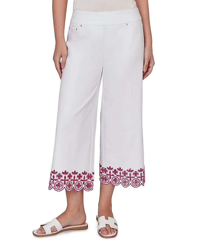 Ruby Rd. Petite Size Embroidered Pull-On Denim Pants