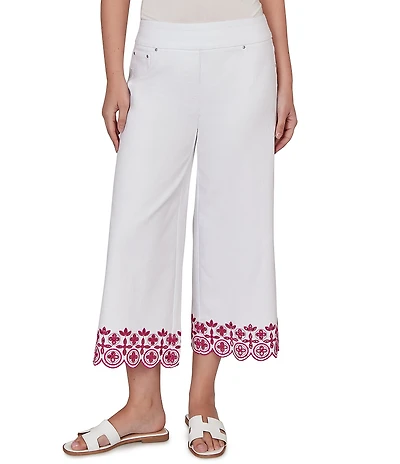 Ruby Rd. Petite Size Embroidered Pull-On Denim Pants