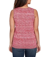Ruby Rd. Petite Size Embroidered Soft Marled Knit Scoop Neck Sleeveless Sweater Tank