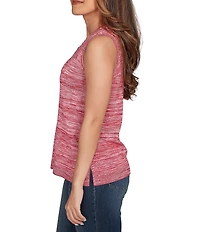 Ruby Rd. Petite Size Embroidered Soft Marled Knit Scoop Neck Sleeveless Sweater Tank