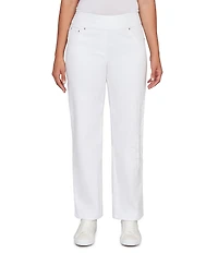 Ruby Rd. Petite Size Embroidered Straight Leg Pull-On Ankle Jeans