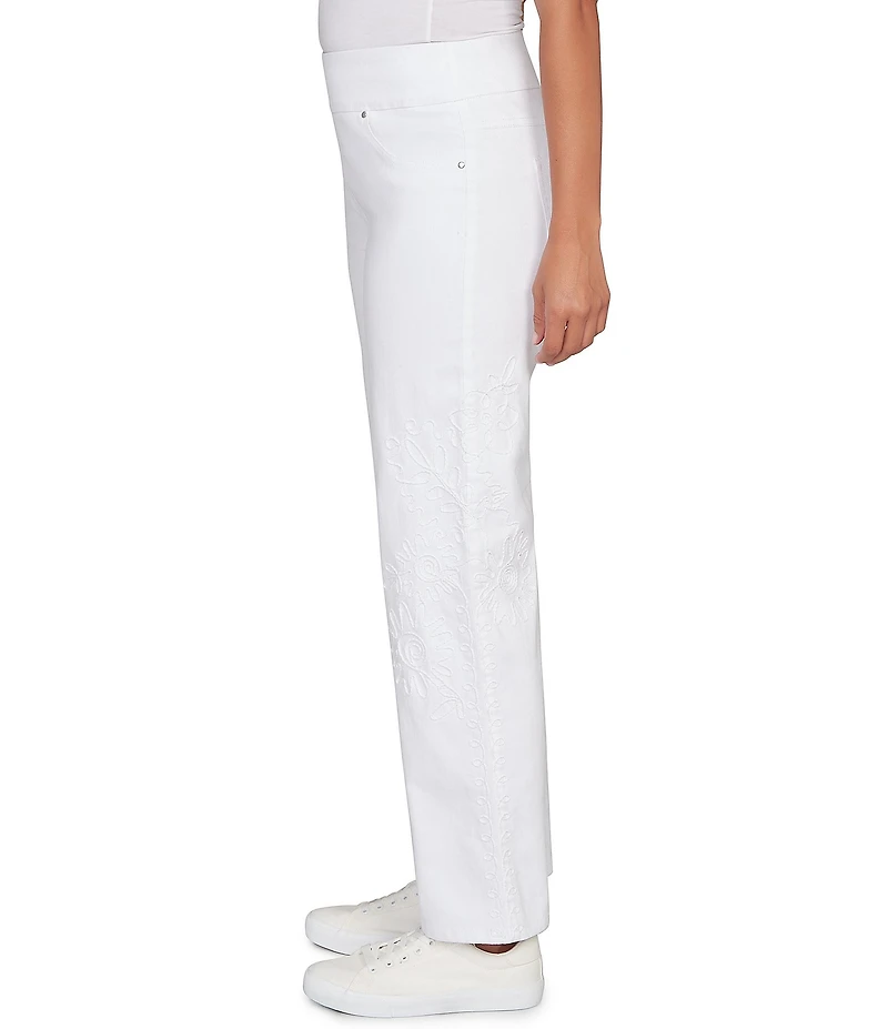 Ruby Rd. Petite Size Embroidered Straight Leg Pull-On Ankle Jeans