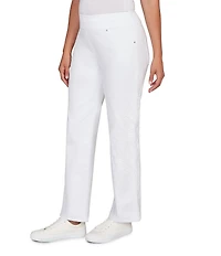 Ruby Rd. Petite Size Embroidered Straight Leg Pull-On Ankle Jeans