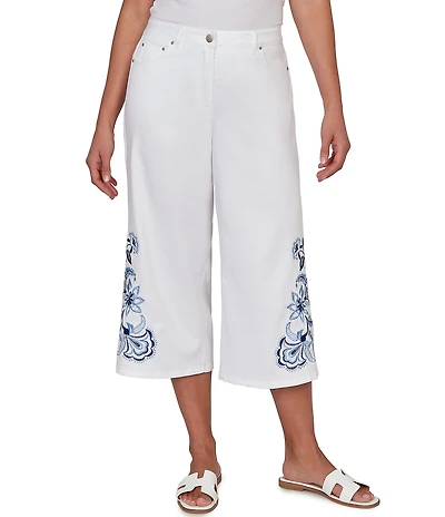 Ruby Rd. Petite Size Embroidered Wide-Leg Capri Denim Pant