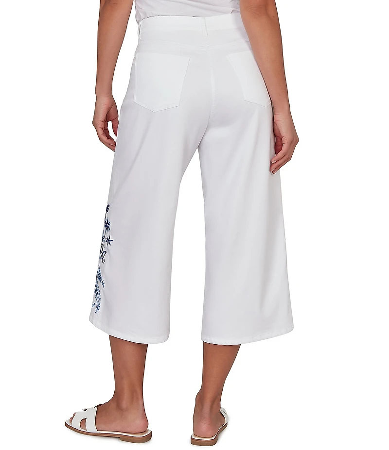 Ruby Rd. Petite Size Embroidered Wide-Leg Capri Denim Pant